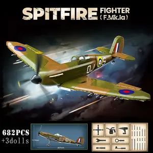 682pcs Classic Technology Fighter Jet Airplane Building Block Model, Includes 3 Pilots Weapon Accessories, Rotatable Plane Base, DIY Toy Gift