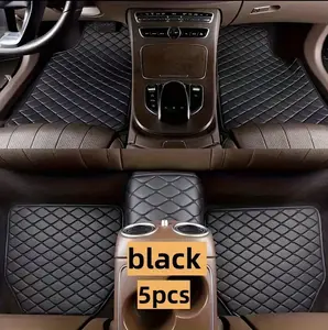 5 PCs Set PU Leather Floor Mat-Waterproof All-Weather Front and Rear Mats with Non-Slip Handle, Luxury Car Interior Protection Accessories