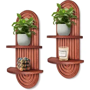 Boho Wall Shelf, 2 Pcs Mid Century Shelves, Double Shelves, Decorative Bohemian Rainbow Hanging Shelves for Bathroom, Bedroom, Kitchen, Living Room, Laundry Room