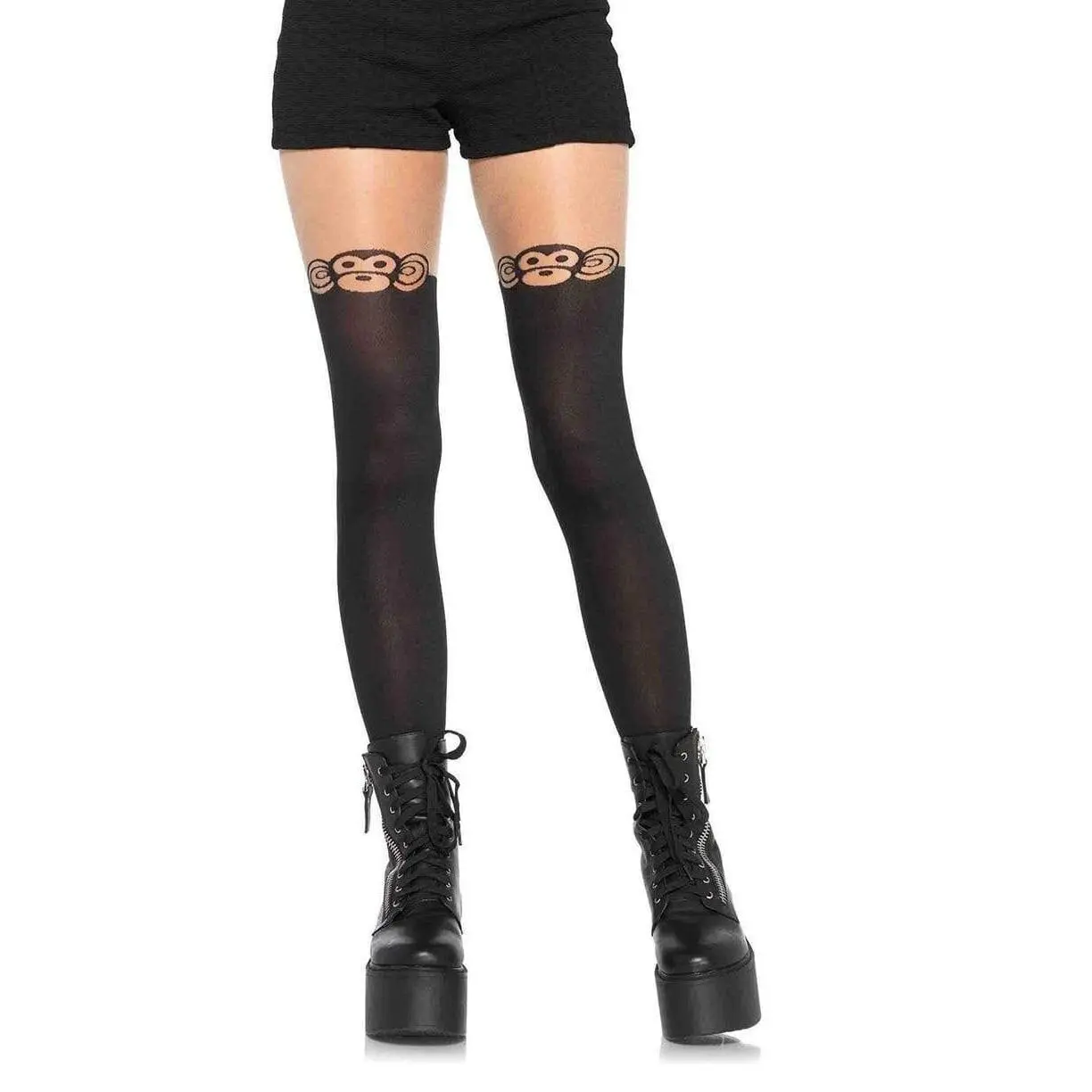 Women's Sheer Tights with Cartoon Monkey Design & Tail, Soft Novelty Pantyhose for Halloween Costumes & Lingerie