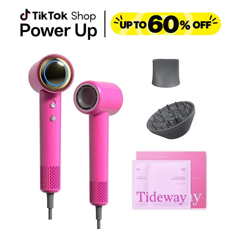 Tideway H11 Aura Plasma 110k RPM High-Speed Hair Dryer (w/ Diffuser) + 5D Hyaluronic Acid Steam Hair Mask (3 PCS) Bargain Combo Set, Hot/Cold Settings for Damage Care techvibes