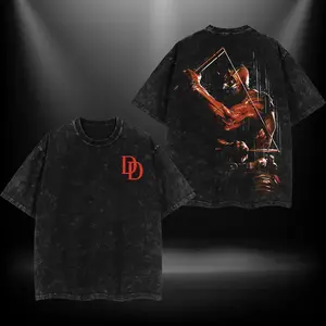 Daredevil Born Again MCU Hero Double Printed Oversize Tshirt Sweater Hoodie heavytweight Acid Washed Tee TV Show Graphic Top Cotton Gift T-Shirt For Comic Lover, Gift T-Shirt For Movie Lover