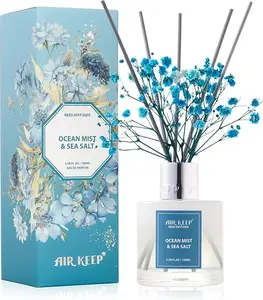 Reed Diffuser Set,3.38 fl oz (100 ml) - Ocean Mist&Sea Salt Oil Diffusers with 8 Reed Sticks,Home Fragrance Reed Diffuser for Bathroom Shelf Decor