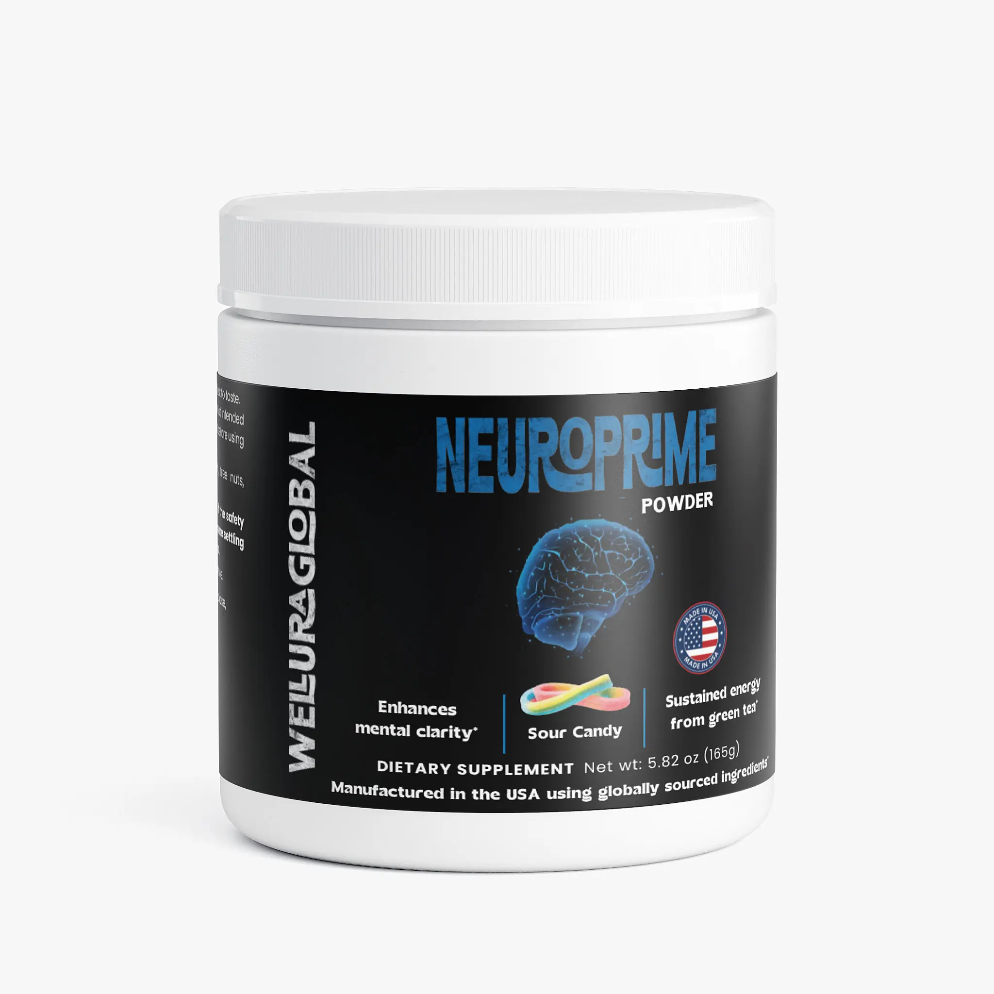 Wellura NeuroPrime Powder - Focus Powder Sour Candy - Cognitive Support Supplement with Alpha-GPC & Natural Caffeine - 165g Healthcare Fitness Dietary Optimum
