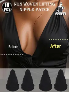 10-piece set of black disposable breast lift pads, invisible adhesive nipple shields, anti-sagging nipple shields, long-lasting stickiness, suitable for all-day wear, comfortable and skin-friendly lift pads, suitable for daily and party wear