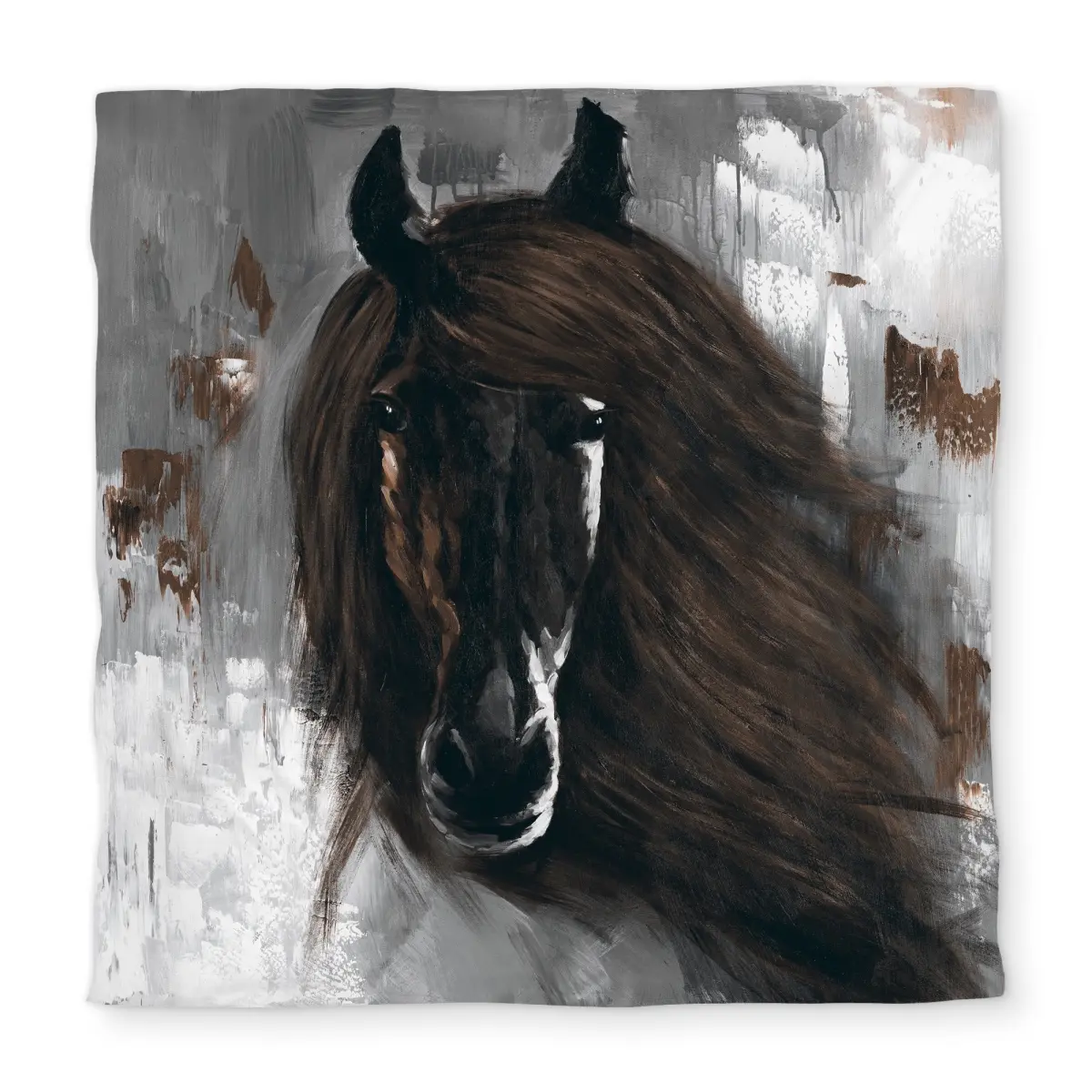 360 Stand Dark Brown Horse Printed Face Queen Size Duvet Cover - Animal Theme Microfiber, Rustic Farm Animal Bedroom Bedding Set Home Decor, Decorative Bedding Set, Cozy Cabin Duvet Covers, Animal Theme Duvet Covers