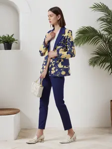 New Elegant Floral Print Polyester Blazer Set Women's Chain Print, Spandex Blend, Machine Washable, Spring,Autumn Fashion Chic Womenswear