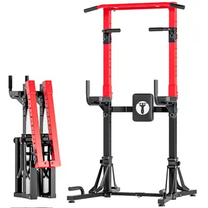 Soges Foldable Power Tower Pull Up Bar Station, Free Standing Multifunction Exercise Workout Machine for Home Gym, Heavy Duty Strength Training Equipment with Padded Armrests, Weight Capacity 330 LBS