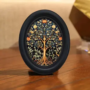 Vintage Gothic Oval Picture Frame, Crane Tree Design Animal Art Wall Decor, 6.8x8.7 Inch Desktop Ornament, Home Office Decoration