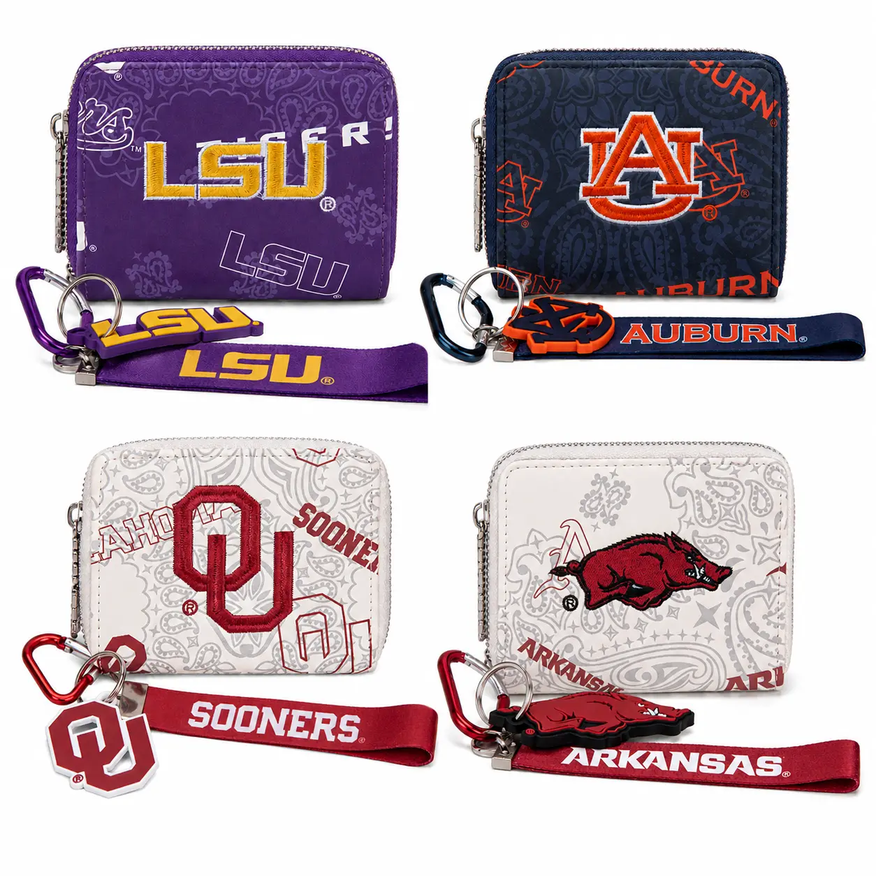 NCAA Zip Around Wallet with Lanyard – Stylish Women's Game Day Accessory Featuring Paisley Logo Design, Perfect for Events & Daily Carry 012