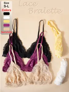 5PCS Ultra-Thin Lightweight Bra, Bridal Lingerie for Women, Lace Bralette for Small Busts, Floral Ladies Underwear, Soft Seamless Sexy Bra Holiday Season