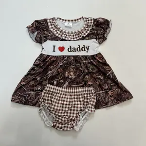 Cute Camo Print Baby Girls Clothing Bummies Set, Daddy's Little Hunter Themed Bodysuit Gift Set for Father's Day