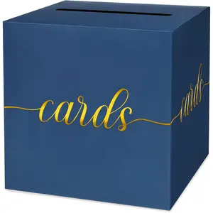 1 Pack Navy Blue and Gold Foil Card Box for Party, 8.7" Navy Blue Gift Card Box Money Box for Birthday, Wedding, Baby Shower, Retirement, Anniversary, Graduation, Raffle Ticket