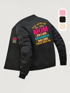Mom & Grandma Dual Identity Printed Baseball Jacket - Perfect for Autumn & Winter, Casual Daily Wear, Fashionable Design