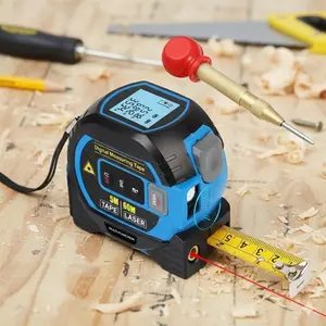 Digital Laser Distance Meter 60m High Precision Automatic Measurement Lock LCD Display Switch Units ft in m Fraction Portable Professional Tool with Auto Center Punch for Construction Home DIY