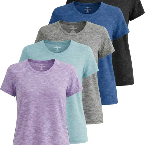 Real Essentials 5 Pack: Women's Short Sleeve T-Shirts Workout Tops Fitness Pilates Gym  Activewear Athletic (Plus Available)