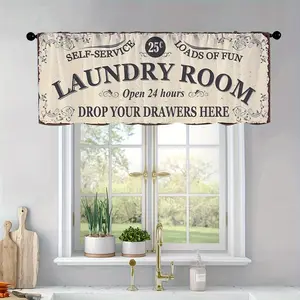 Beige Vintage Kitchen & Laundry Curtain with Wood Grain Design, 54x18 Inches, Rod Pocket Window Treatment for Living Room, Bedroom, Bathroom