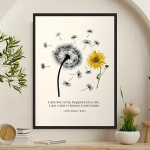 Carl Jung Inspirational Quote Canvas Poster - Frameless Flower Mental Health Print - For Therapists, Psychologists & Mental Health Professionals - Suitable for Office, Bedroom, Living Room & More - Unique Gift for Art Lovers & Psychology