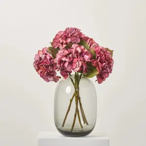 Single Long Stem Dried Look Mauve Pink Silk Hydrangea Bloom Spray -19"