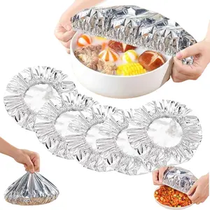 50Pcs Reusable Aluminium Foil Thermal Lids, Premium Aluminium Foil Food Covers, Suitable For Meal Preparation, Baking And Food Storage With Elastic Stretch Kitchen Lids.