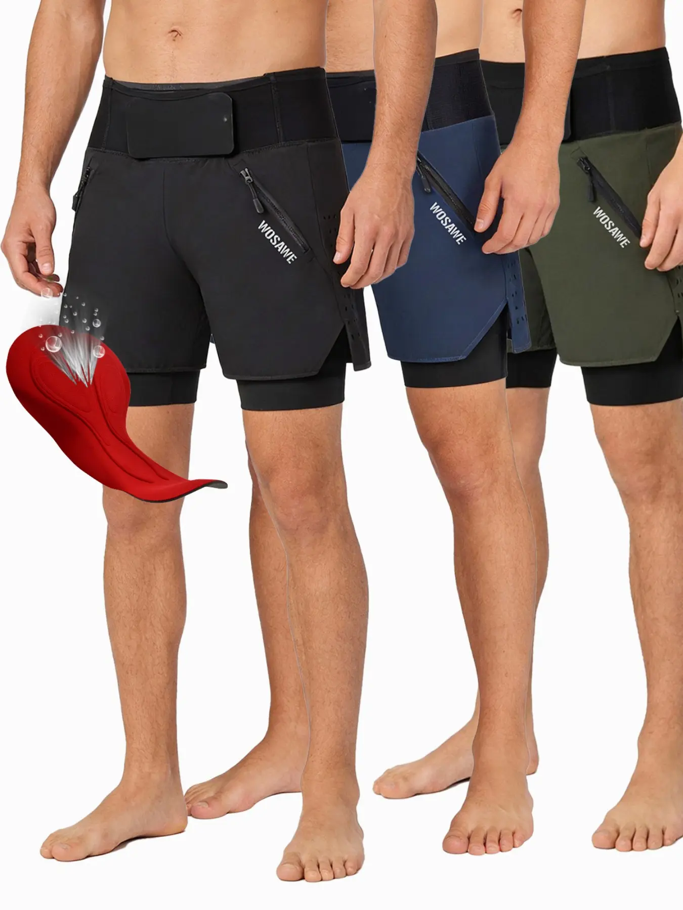 WOSAWE Men's MTB Cycling Padded Shorts Silicone Gel Padded Mesh Liner Bike Shorts