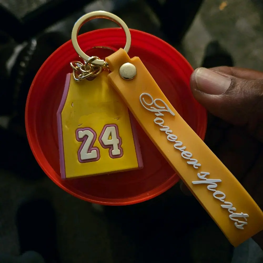 Yellow Basketball Jersey Keychain #24 with Clasp Sports Accessory team name added