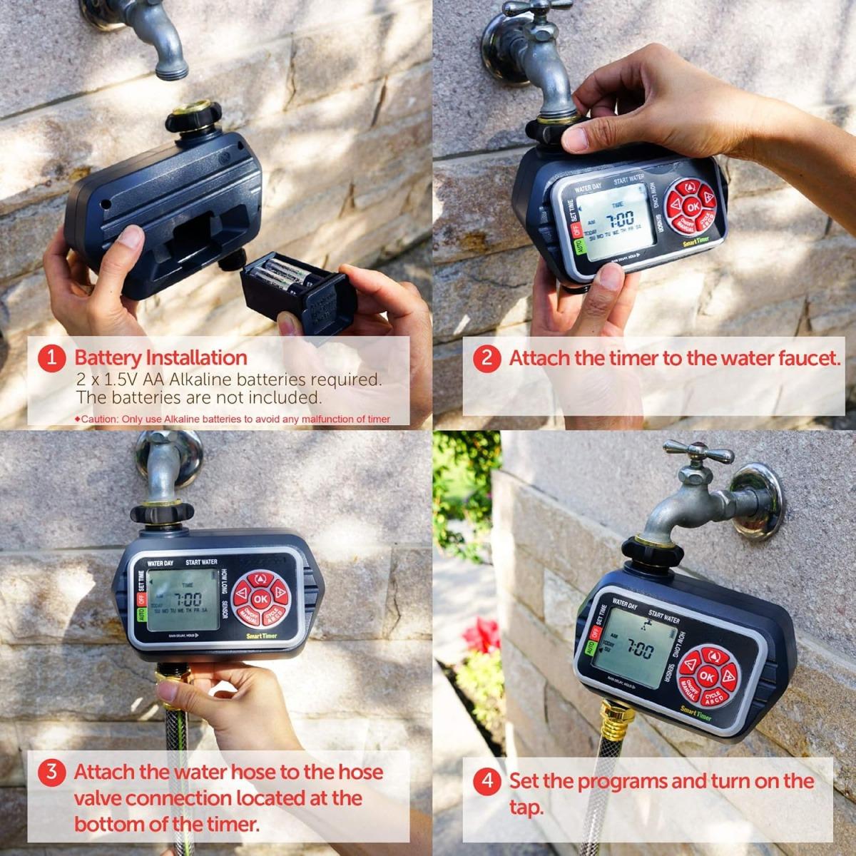 Digital Water Timer with LCD Display 1-Zone Programmable Manual Watering Rain Delay Moisture Sensor Compatible Eden 93411 Sprinkler System Timer for Garden Lawn Plant Watering