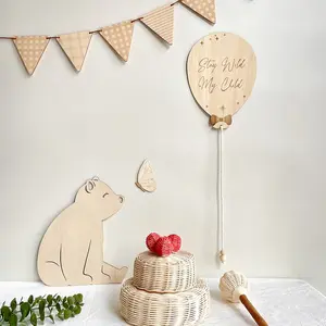Reusable Multifunctional Wooden Balloon Wall Stickers, Modern Nordic Style Decor Set, Cute Balloon Shapes & Relief Texture Details