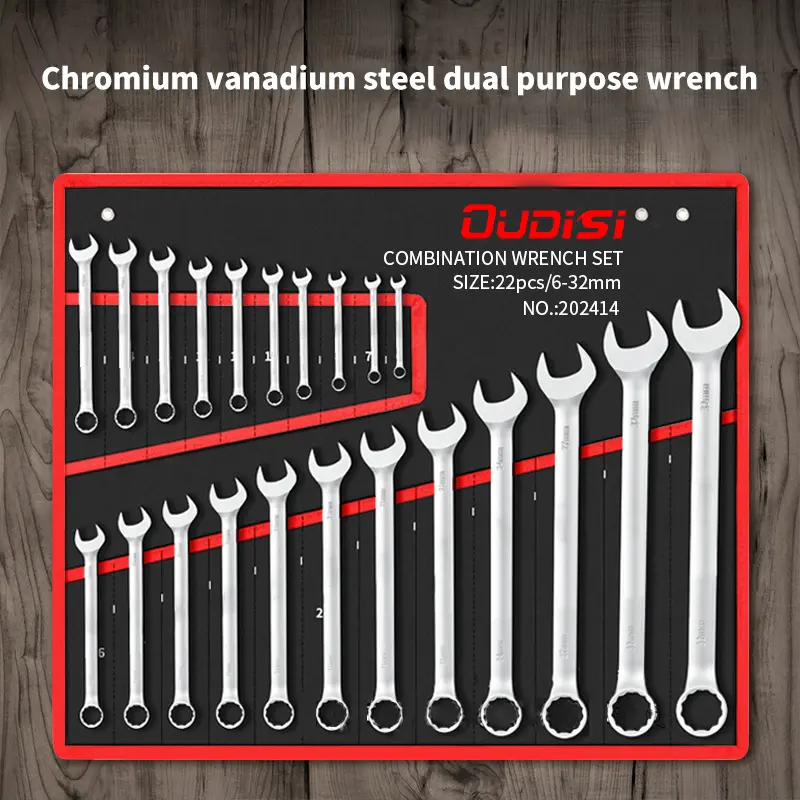 OuDiSi 22PCS Metric Combination Wrench Set, 6-32mm Chrome Vanadium Steel Dual-Purpose Spanners with Anti-Rust Electroplated Finish, Organizer Bag Included for Car Maintenance & Home Repair Universal Socket Plug tool set size compact kitchen faucet