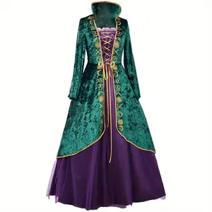 Cosplay DIY Medieval Green Velvet Dress Witch Cosplay Costume Robes Adult for Unisex Plus Size Clothes Polyester Womenswear scarf head wrap