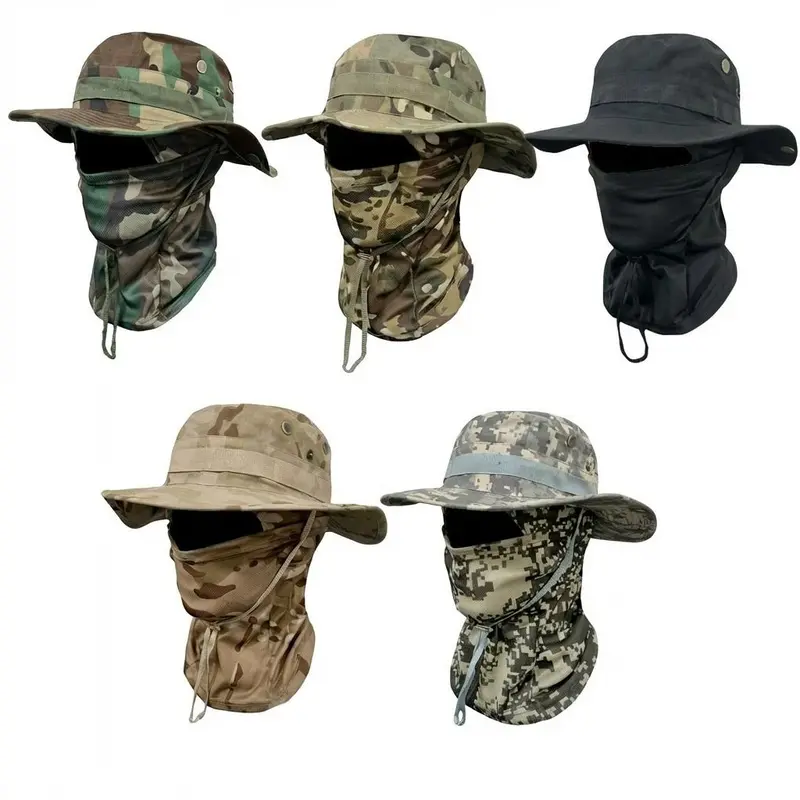 Yeomoo Unisex Adults Bucket Hat Set, Detachable Flap & Sun Shield Face Mask, Cooling Neck Cover, Breathable Mesh/Heatdump Vents, Drawstring Fit, Sun Protection, Glare Reduction, Warm-Weather Outdoor Ready, Men's Accessories for Hiking,Fishing