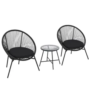 3pcs  Patio Bistro Set, Acapulco Chairs with Side Table, Cushions Woven Rope All Weather Outdoor Conversation Set for Balcony Porch Poolside