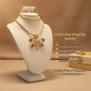 Amtiari Multicolor Dragonfly Set – High Quality 14K Gold Plated Necklace (18”) & Adjustable Bracelet for Daily Use