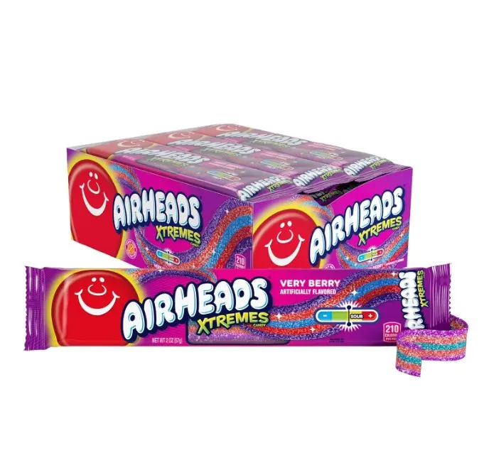 Airheads Xtremes Belts Candy, Very Berry, 2 Ounces (18-Pack) | Individually Wrapped Bulk Chewy Candy, Artificially Flavored