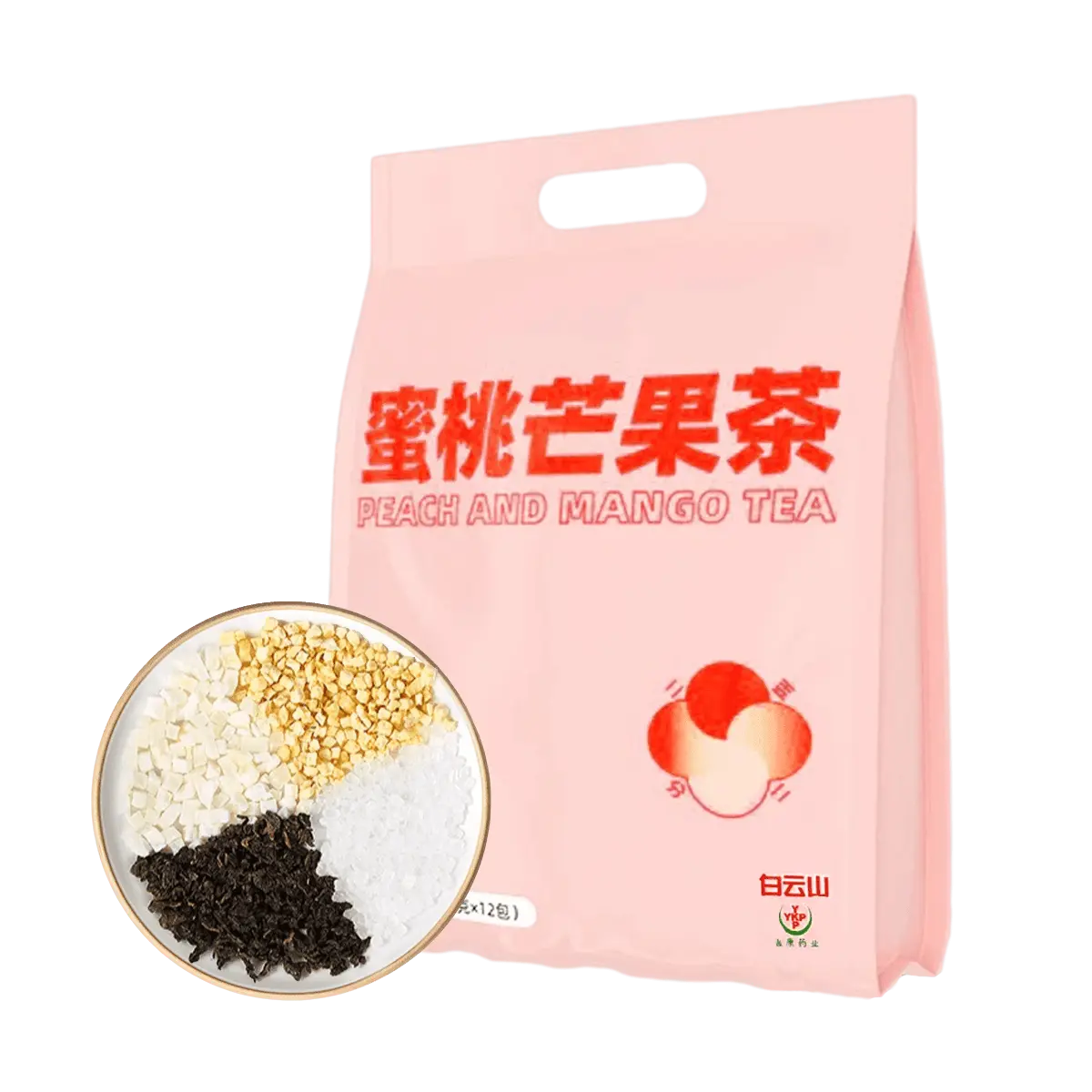 Peach Mango Herbal Tea Bags - Dried Fruit Infusion with Rock Sugar for Post-Meal Digestion & Throat Soothing - 5g x 12 Packs