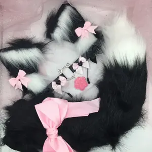 black pink ear necklace Halloween costume kawaii goth