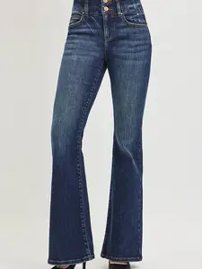 RISEN High Rise Flare Jeans With Seam Detail Waistband