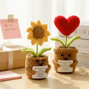 Handmade Crochet Plant Sunflower Pot with Cheer Up Card, Inspirational Desktop Decor, Creative Birthday Gift for Family and Friends
