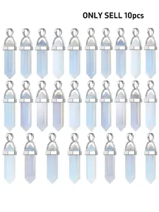10Pcs Natural Stone Hexagonal Bullet Quartz Opal Crystal Pendant Beads for DIY Necklace Bracelet Earrings Craft Making Festival Party Gift School Reward Jewelry Supplies Natural Crystals Pendant Design Diy Pendants