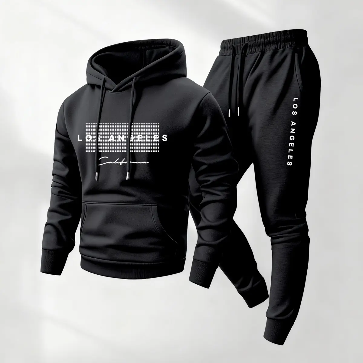 Men's 2-Piece Polyester Sweatsuit, Los Angeles Print Hoodie and Pants with a Casual Loose Fit for Workout Sportswear, Sweatsuit Loose, Athleisure, Mensfashion, Hoodie Sweatpants Set, Tracksuit, Loose Tracksuit