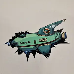 Planet Xpress 3D Wall Sticker Futurama Ship Crash Decal  High Quality Glossy