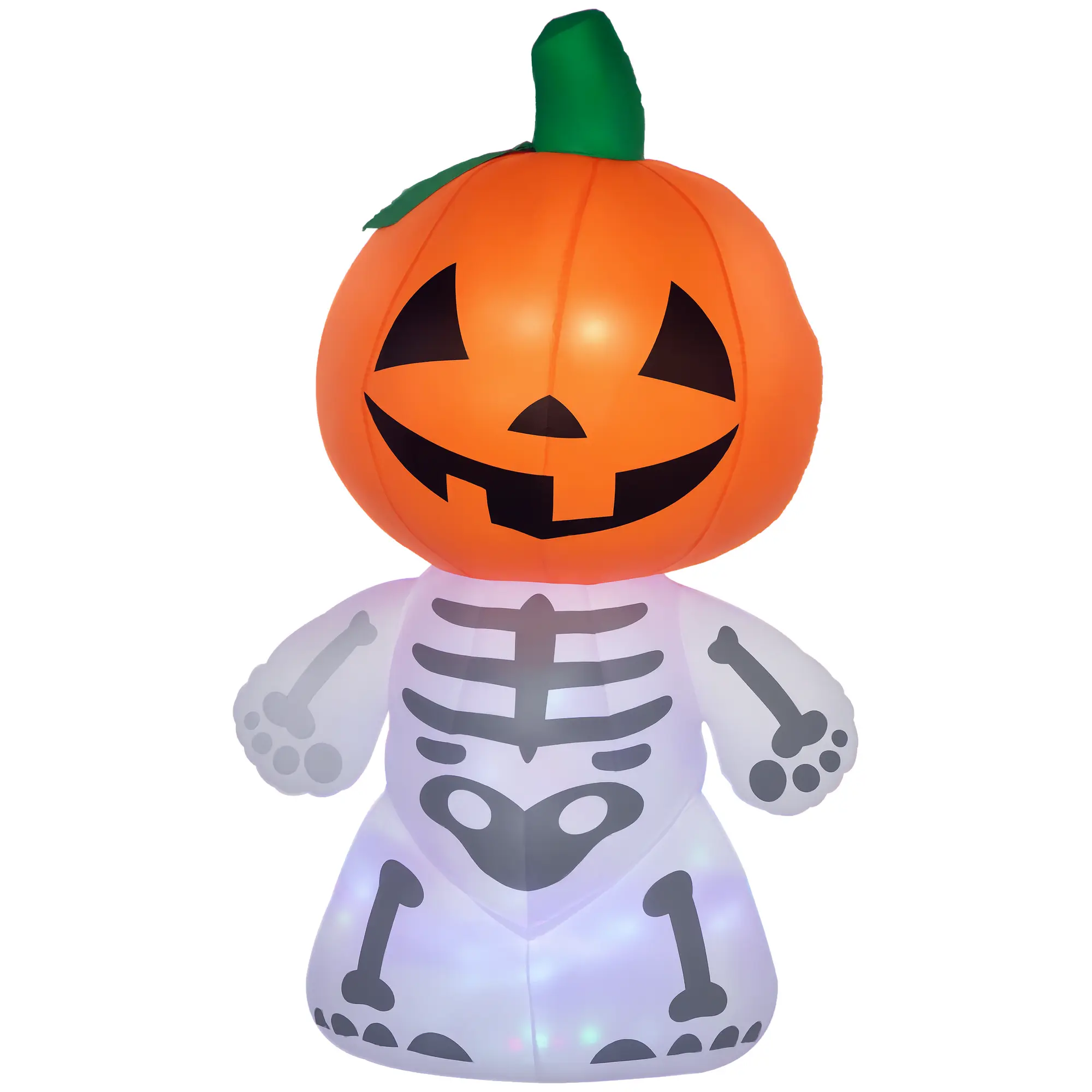 6FT Halloween Inflatable Smiling Skeleton Ghost with Pumpkin Head Outdoor Decoration Built In LED Lights Waterproof Weather Resistant for Garden Lawn Yard Party Spooky Display Easy Setup Includes 5 Stakes 3 Drawstrings Sandbag