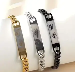 Customized Product 1pc Fashionable Temperament Stainless Steel Women's Chain Hand Card Bracelet Personalized Picture Your Eyes Suitable as a Gift for Valentine's Day