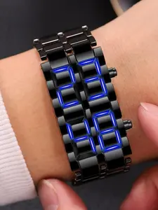 Men's Business Digital Quartz Watch, Fashionable and Cool Steel Band LED Wrist Watch, Trendy Watch for Daily Life, Modern Fashionable Wristwatch