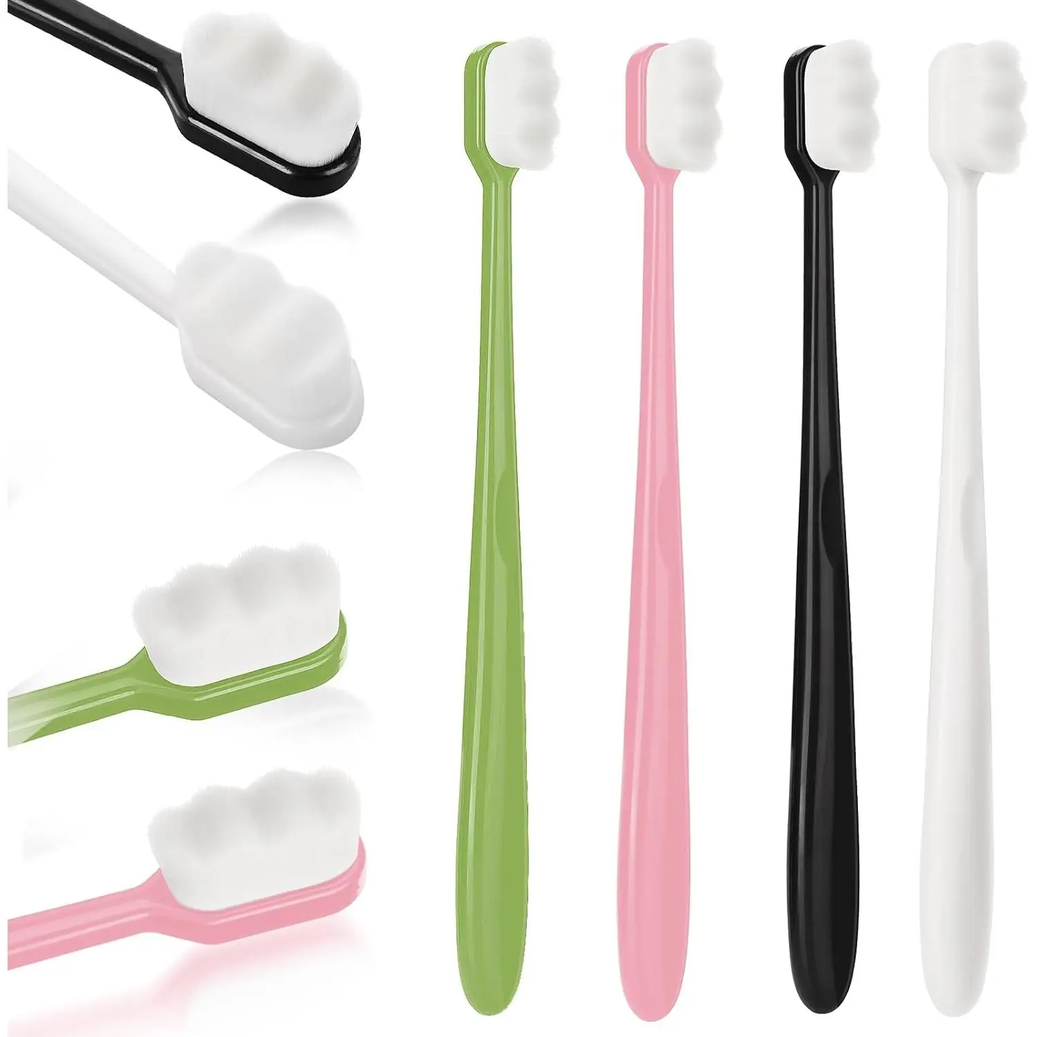 4 PCS Extra Soft Toothbrush Micro Nano Toothbrushes with 20000 Bristles Sterile Fiber Adult Toothbrush Painless Brushing for Sensitive Teeth Oral Recession Adult Kid Children (Black, White)