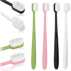 4 PCS Extra Soft Toothbrush Micro Nano Toothbrushes with 20000 Bristles Sterile Fiber Adult Toothbrush Painless Brushing for Sensitive Teeth Oral Recession Adult Kid Children (Black, White)