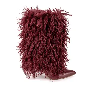 Winter Short Faux Fur Bootie - Round Toe, 4-inch Heel, Plain Pattern, Luxurious Faux Fur, Versatile for Winter Fashion