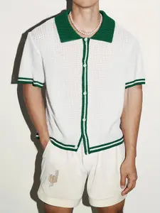 Men's Short Sleeve Knitted Polo Shirts Solid Color Lapel Collared Button Down Top Casual Classic Fitted Summer Eyelet Design Breathable and Soft Commuting Workout Outdoor Activities Music Festival Menswear