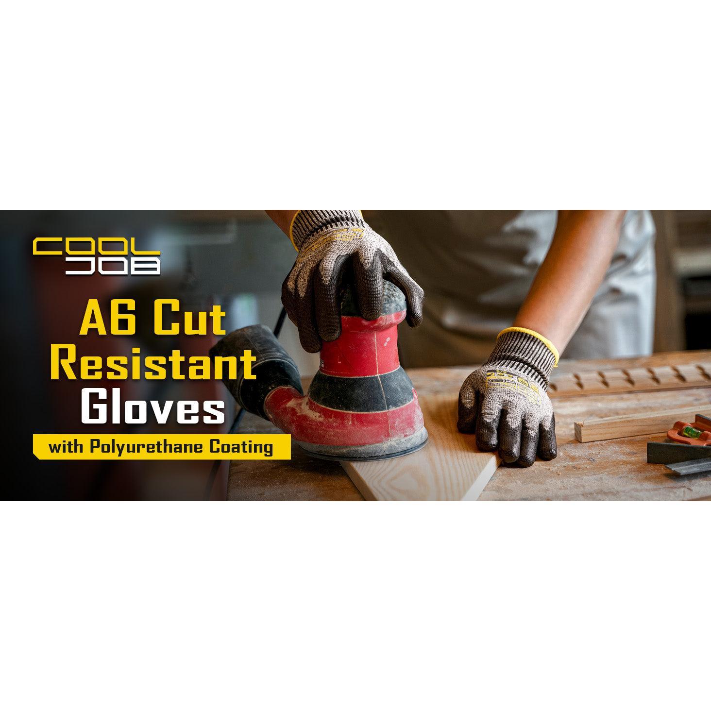 COOLJOB 12/120 Pairs A6 Cut Resistant Safety Work Gloves with Grip, Breathable Lightweight Polyurethane Coated Gloves