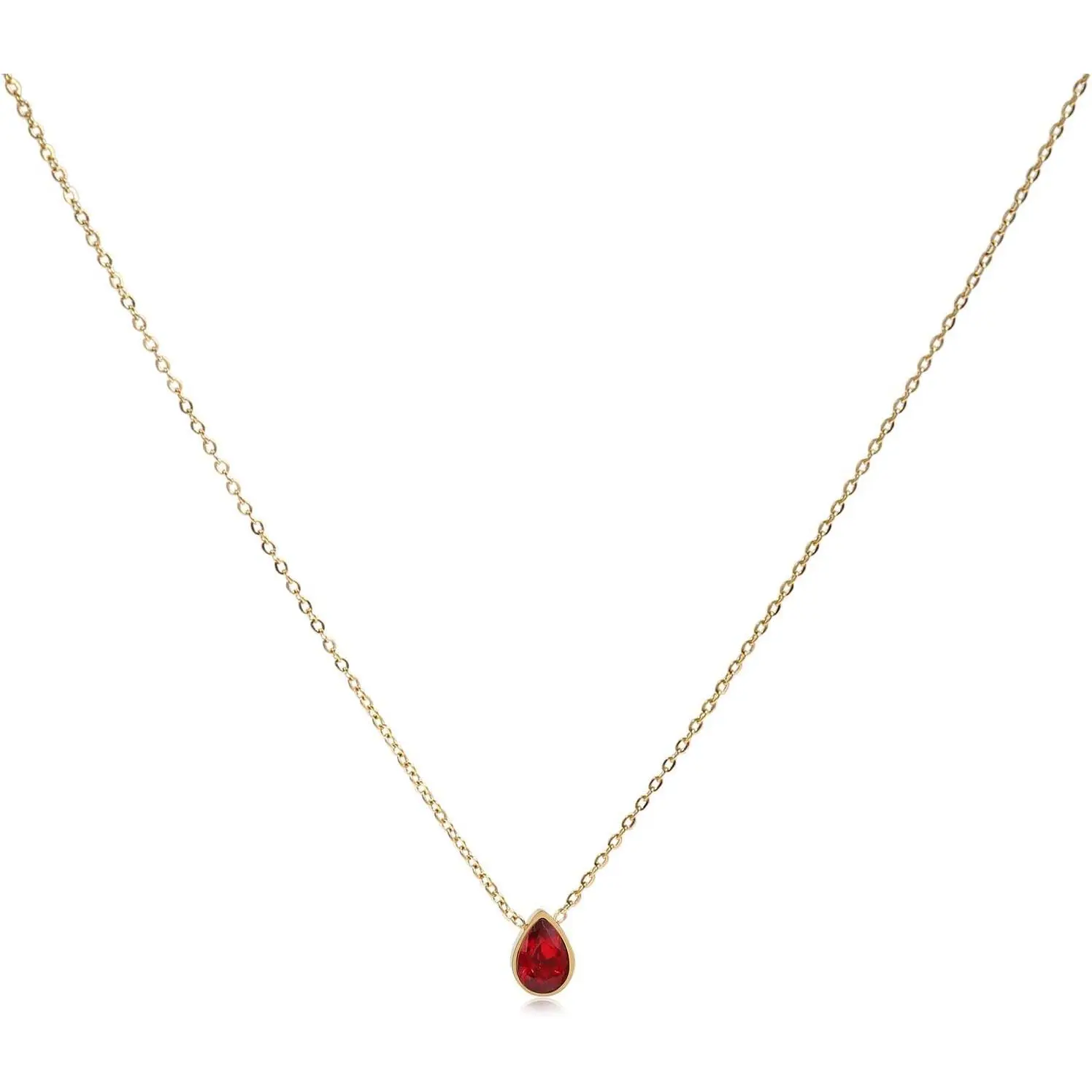 18K Gold Teardrop Necklace for Women – 7x10mm Solitaire Cubic Zirconia Pendant, Elegant Gift Jewelry